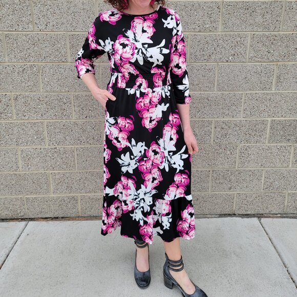 NEW NWT Tags LuLaRoe Evelyn Smocked Waist Maxi Dress Long Sleeve Black Floral - Picture 7 of 14